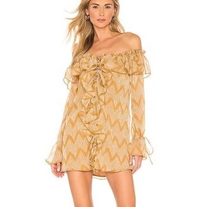 House of Harlow 1960 Garrett Beige Zigzag Ruffle Long Sleeve Mini Dress Size S